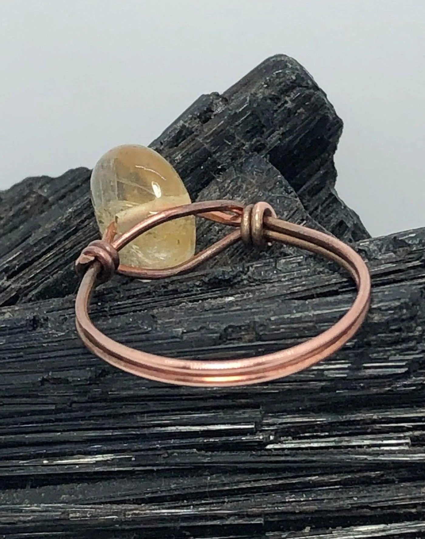 Citrine Bead Ring Copper