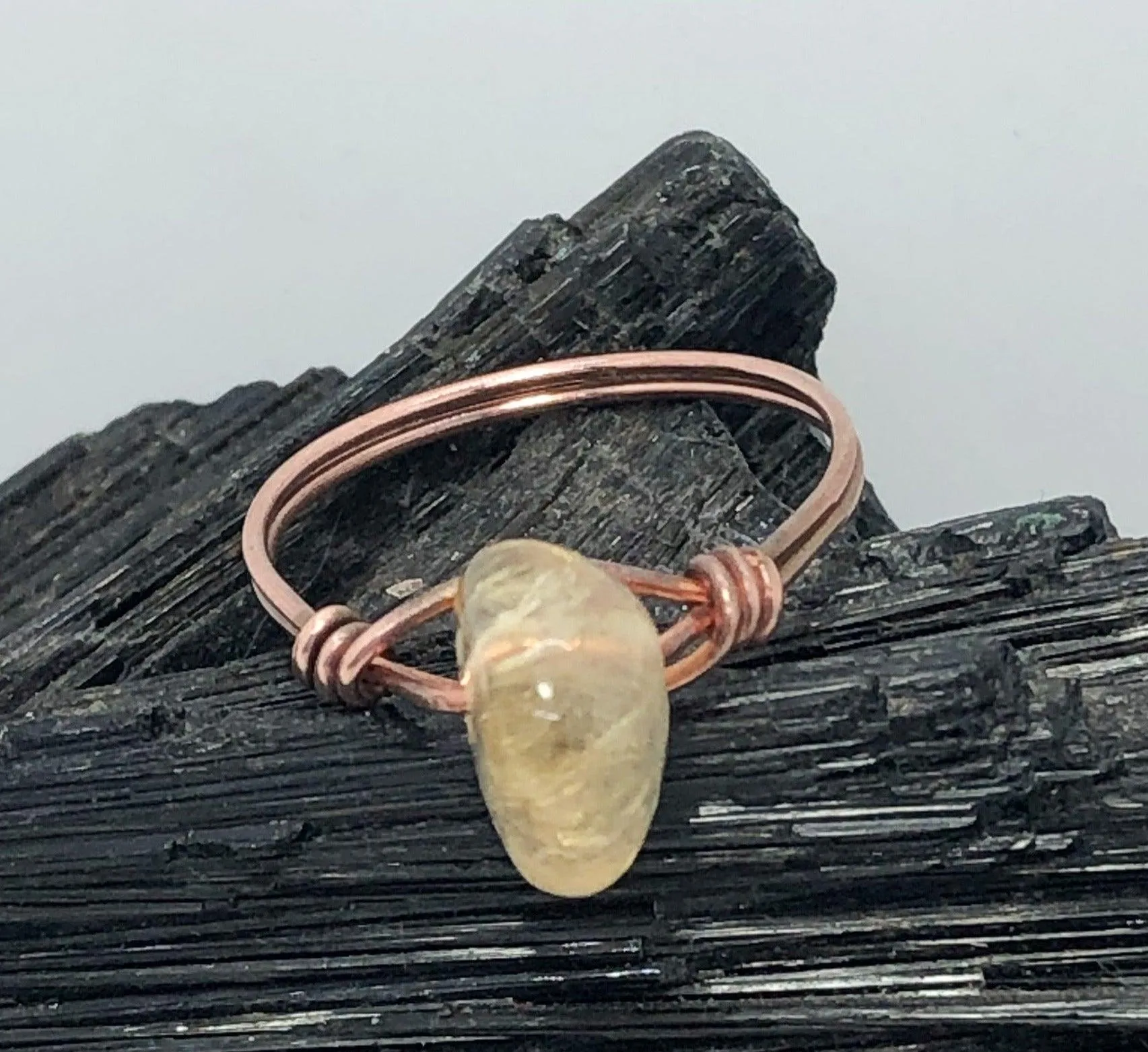 Citrine Bead Ring Copper