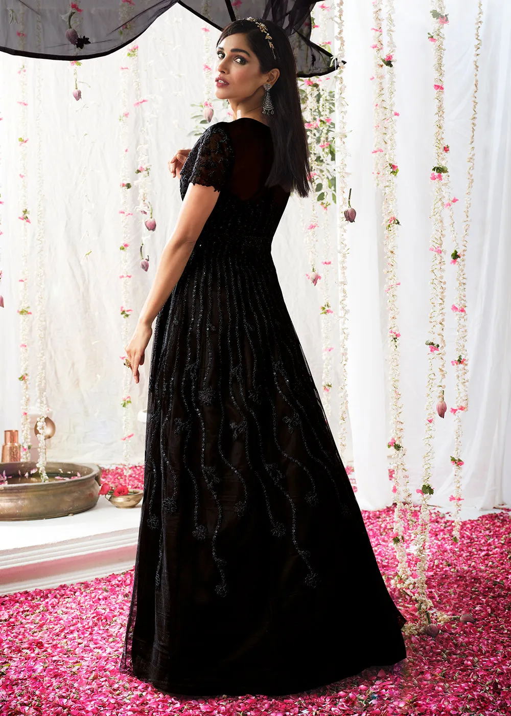 Classic Black Wedding Festive Floor Length Anarkali Suit