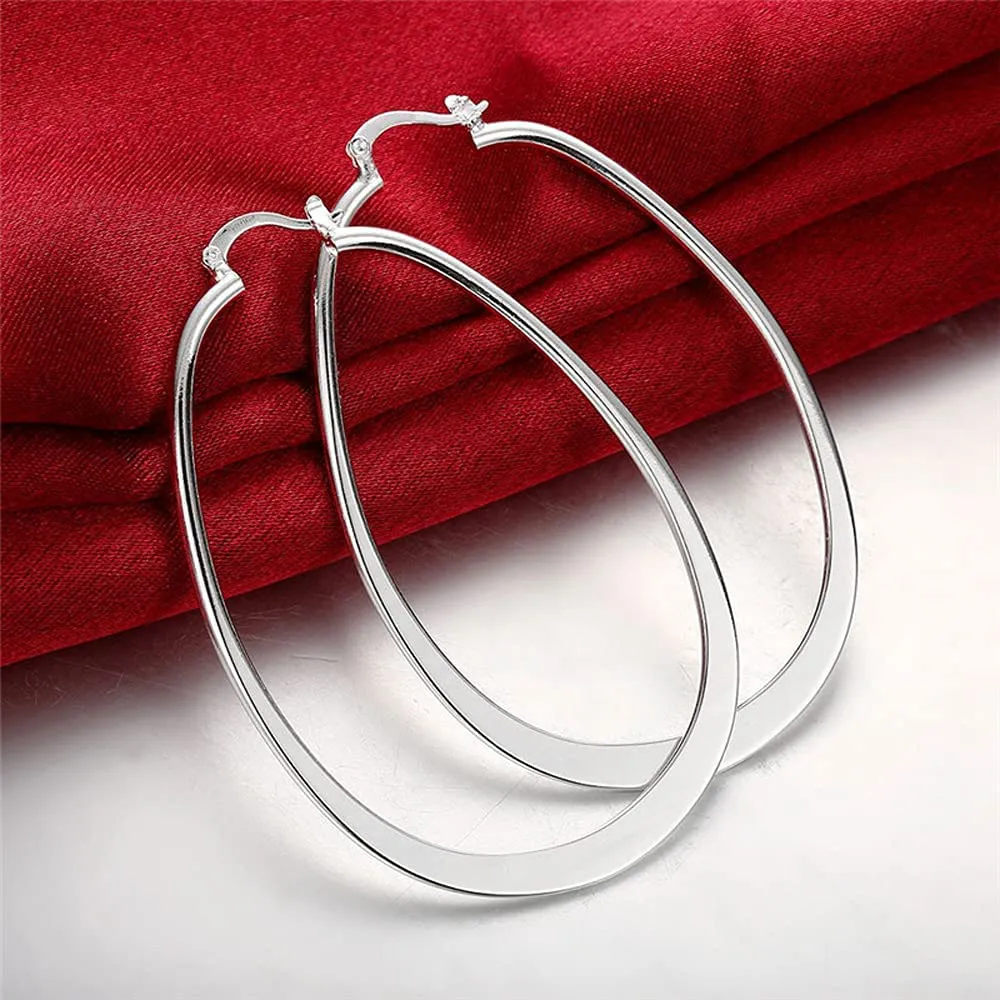 Comelyjewel Womens 925 Sterling Silver Elegant Oval Shaped Extra Large Hoop Earrings | Sterling Silver Hoop Earrings Oval, Plated Polished Earrings For Women,Girls' Gifts (Silver)