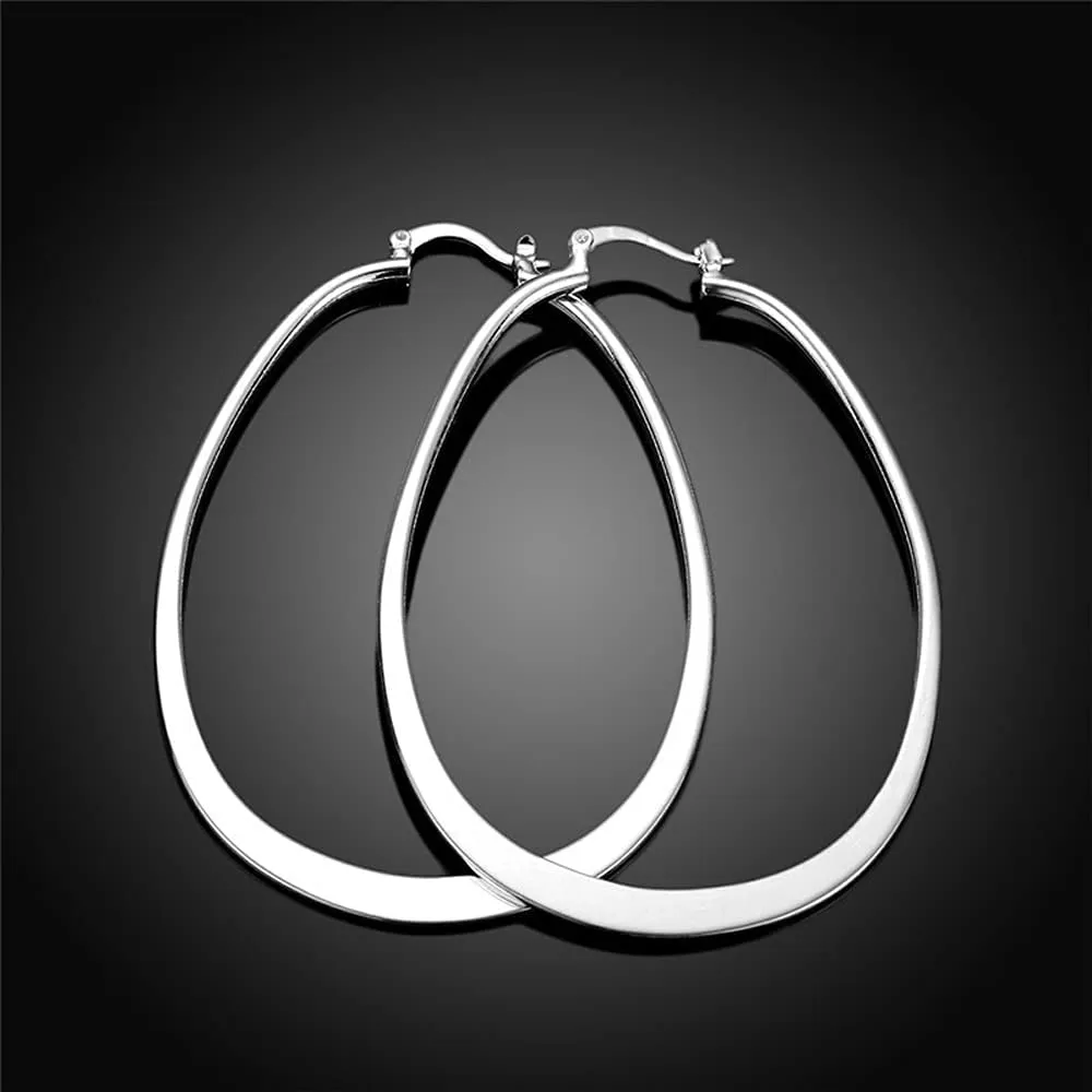 Comelyjewel Womens 925 Sterling Silver Elegant Oval Shaped Extra Large Hoop Earrings | Sterling Silver Hoop Earrings Oval, Plated Polished Earrings For Women,Girls' Gifts (Silver)