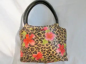 COSTA BLANCA SPAIN Leather Leopard Satchel TOTE Bag Clutch LEOPARD FLORAL