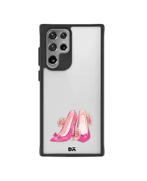 DailyObjects Pink Stilettos Black Hybrid Clear Case Cover For Samsung Galaxy S22 Ultra