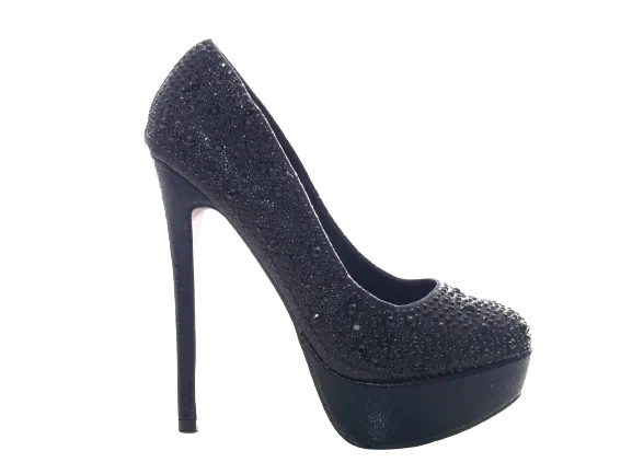 Damen High Heel Plateau Pumps Abendschuhe Stilettos Black # 6423