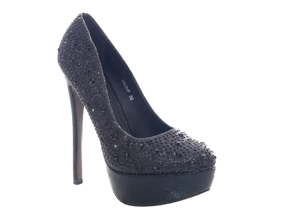 Damen High Heel Plateau Pumps Abendschuhe Stilettos Black # 6423