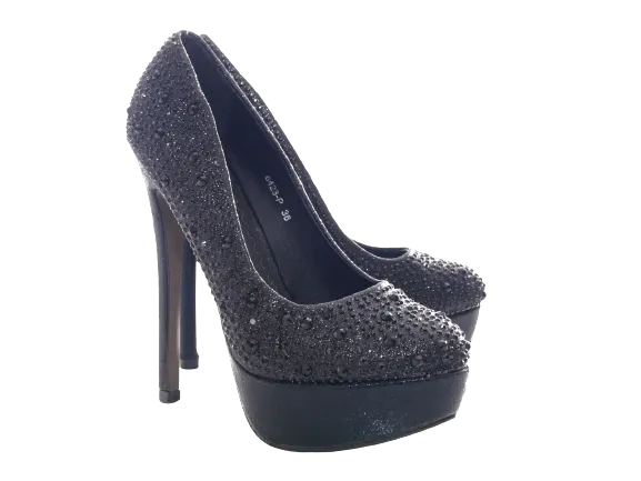 Damen High Heel Plateau Pumps Abendschuhe Stilettos Black # 6423