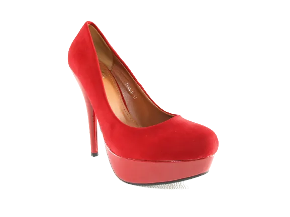 Damen High Heel Plateau Pumps Abendschuhe Stilettos Red Velour Optik # 7682