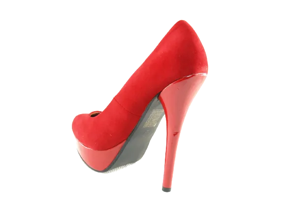 Damen High Heel Plateau Pumps Abendschuhe Stilettos Red Velour Optik # 7682