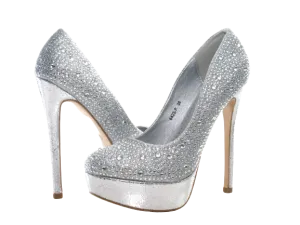 Damen High Heel Plateau Pumps Abendschuhe Stilettos Silver # 6423