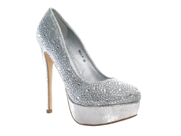 Damen High Heel Plateau Pumps Abendschuhe Stilettos Silver # 6423