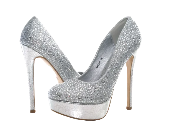 Damen High Heel Plateau Pumps Abendschuhe Stilettos Silver # 6423