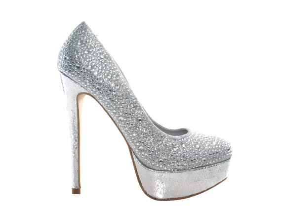 Damen High Heel Plateau Pumps Abendschuhe Stilettos Silver # 6423