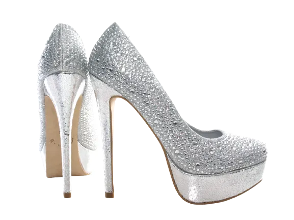 Damen High Heel Plateau Pumps Abendschuhe Stilettos Silver # 6423