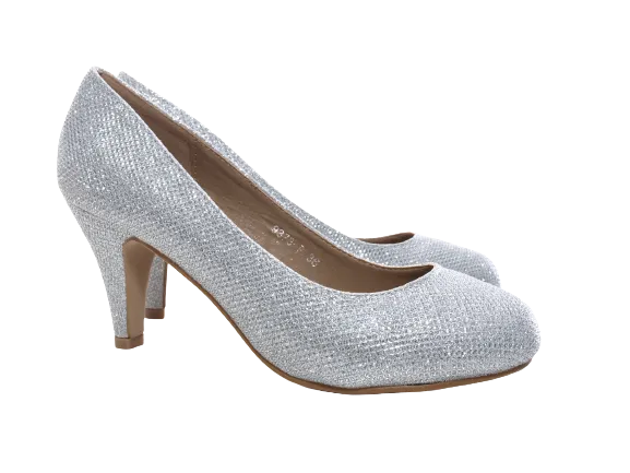 Damen High Heel Plateau Pumps Abendschuhe Stilettos Silver # 9373