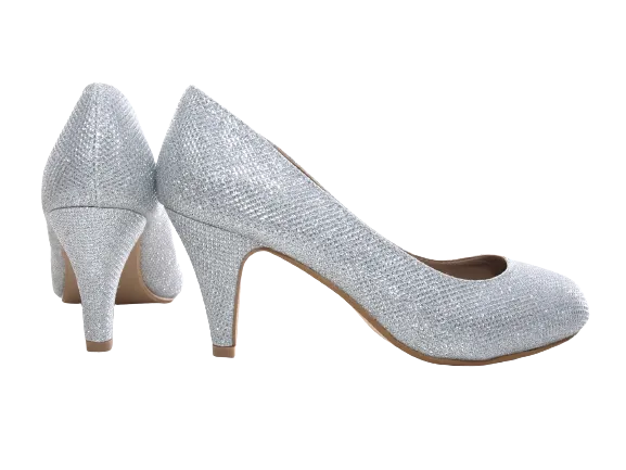 Damen High Heel Plateau Pumps Abendschuhe Stilettos Silver # 9373