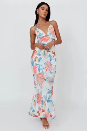 Dance Again Cut-Out Back Maxi Dress Floral Blue