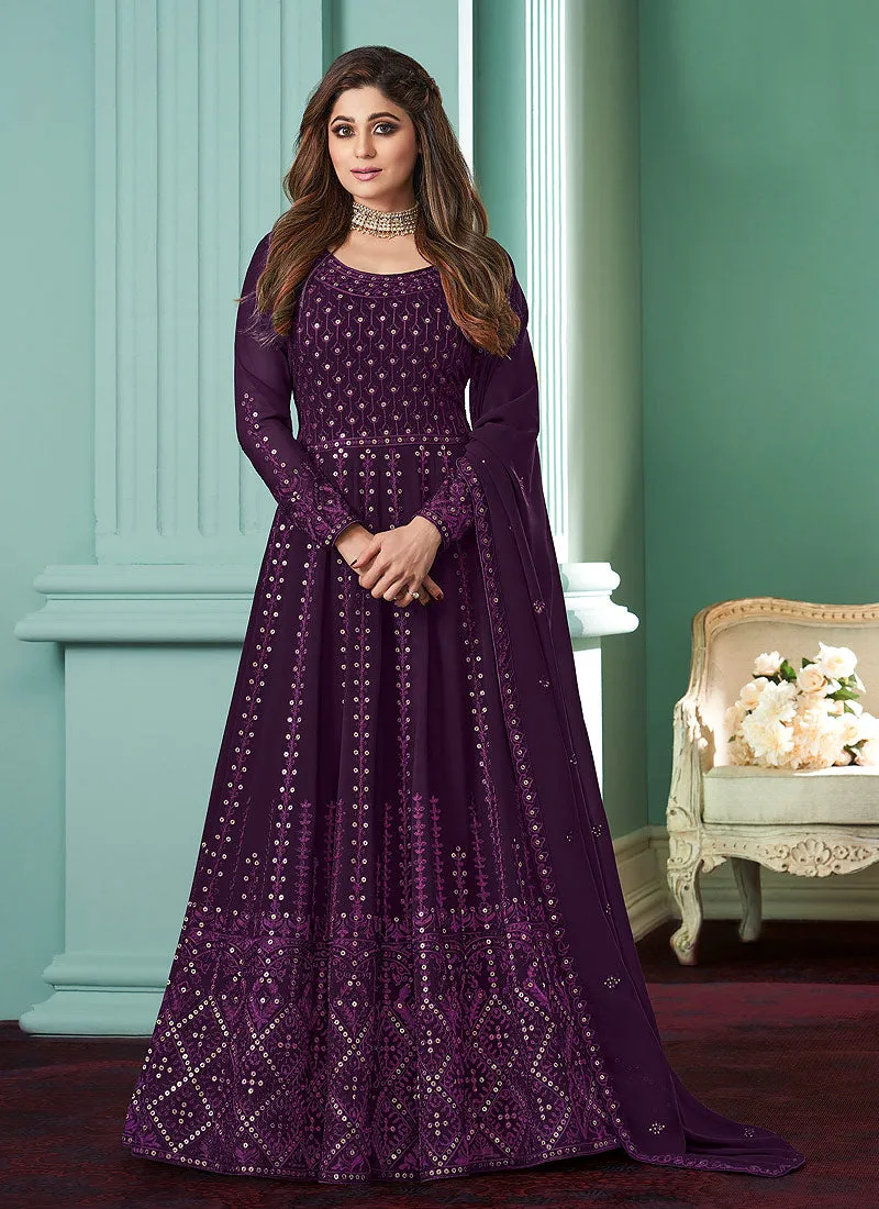 Deep Purple Badla Embroidered Bollywood Anarkali