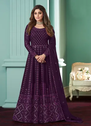 Deep Purple Badla Embroidered Bollywood Anarkali