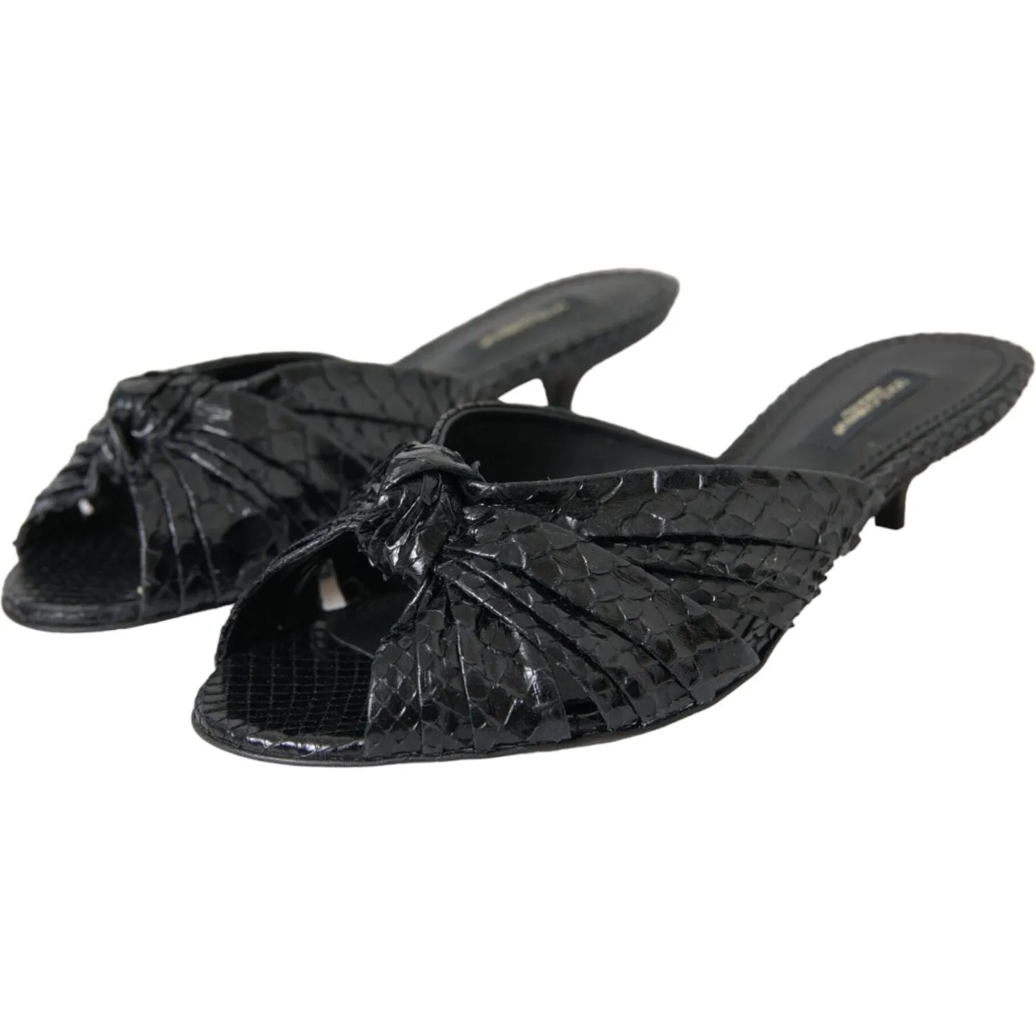 Dolce & Gabbana Black Exotic Leather Heels Slides Shoes