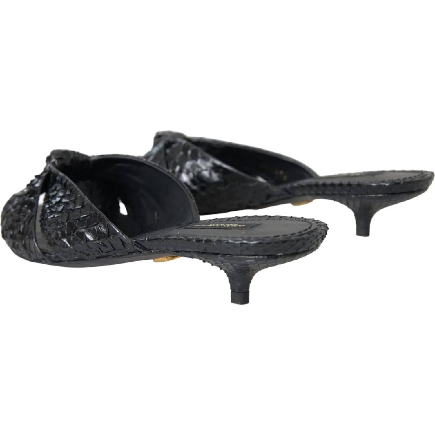 Dolce & Gabbana Black Exotic Leather Heels Slides Shoes