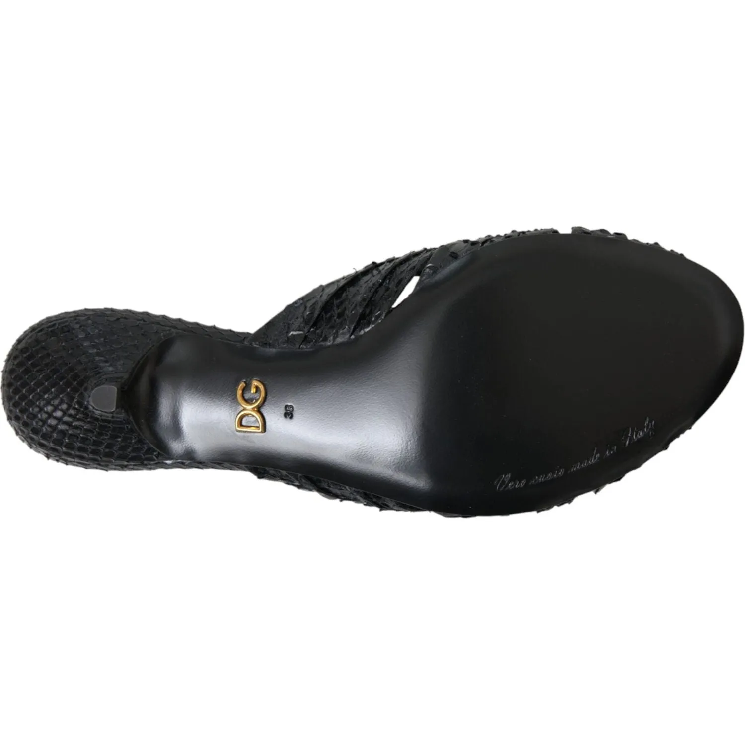 Dolce & Gabbana Black Exotic Leather Heels Slides Shoes