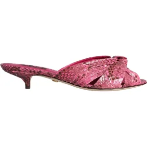 Dolce & Gabbana Pink Python Leather Kitten Heels Slides Shoes