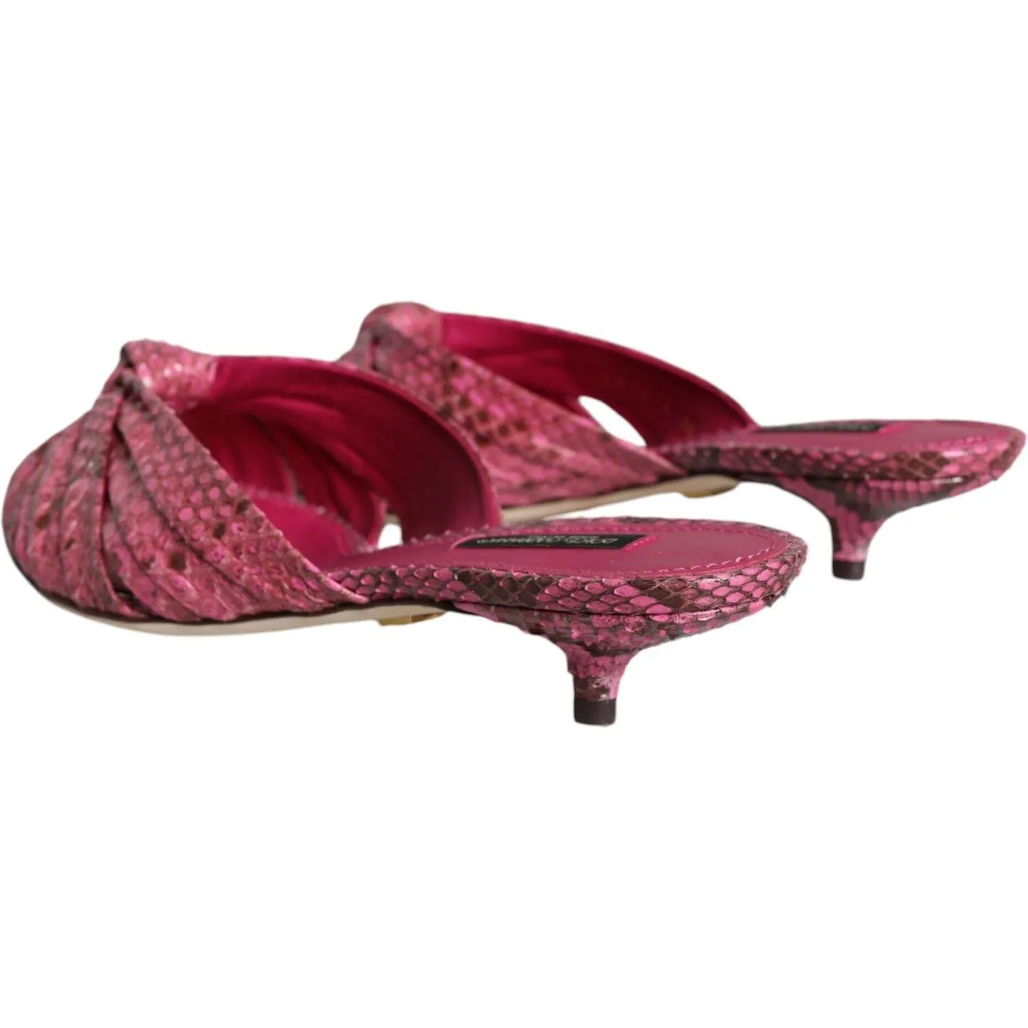 Dolce & Gabbana Pink Python Leather Kitten Heels Slides Shoes