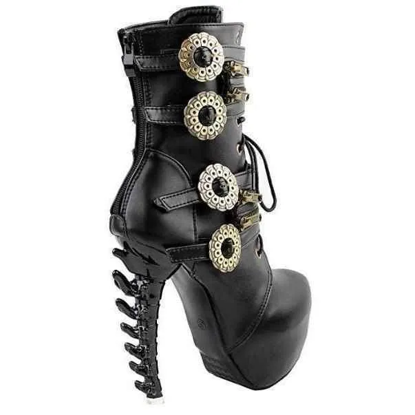 Edgy Black SteamPunk Gold Gear Jagged Ankle Booties