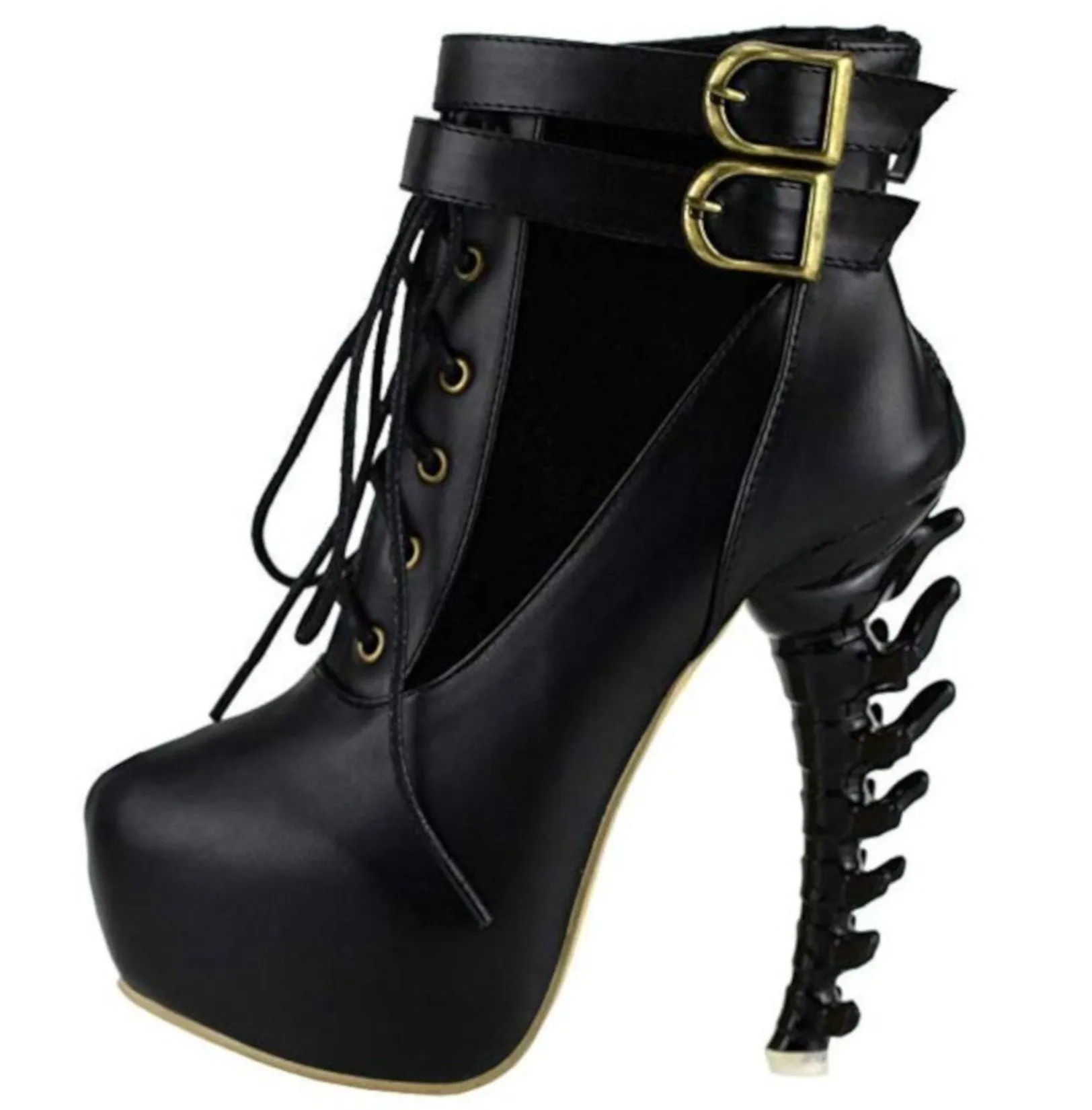 Edgy SteamPunk Black Platform Jagged High Heel Ankle Boots