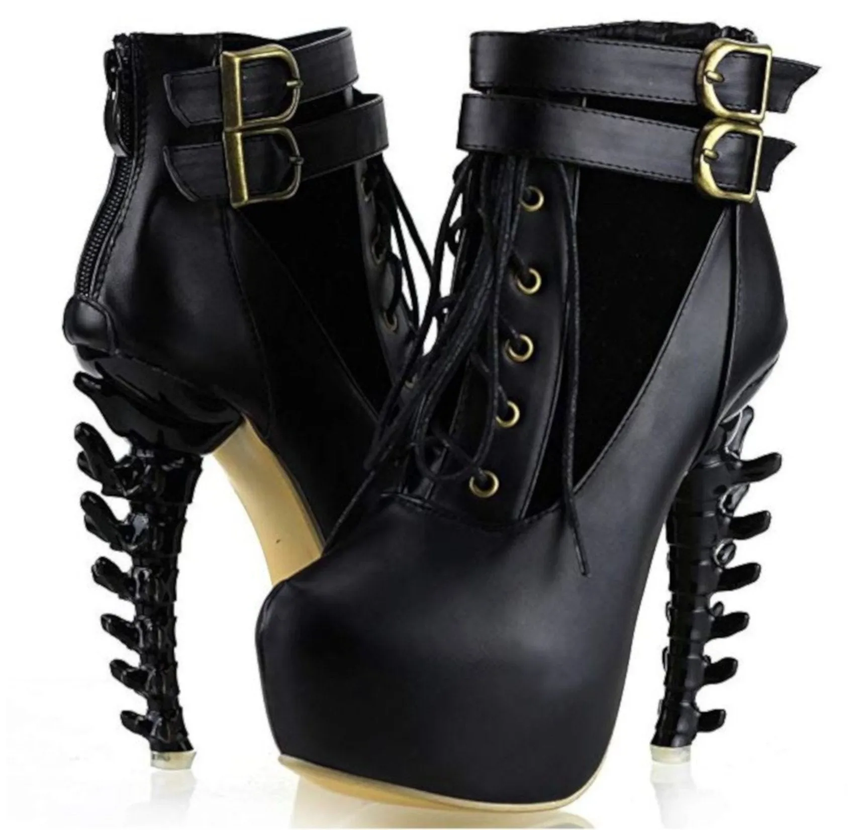 Edgy SteamPunk Black Platform Jagged High Heel Ankle Boots