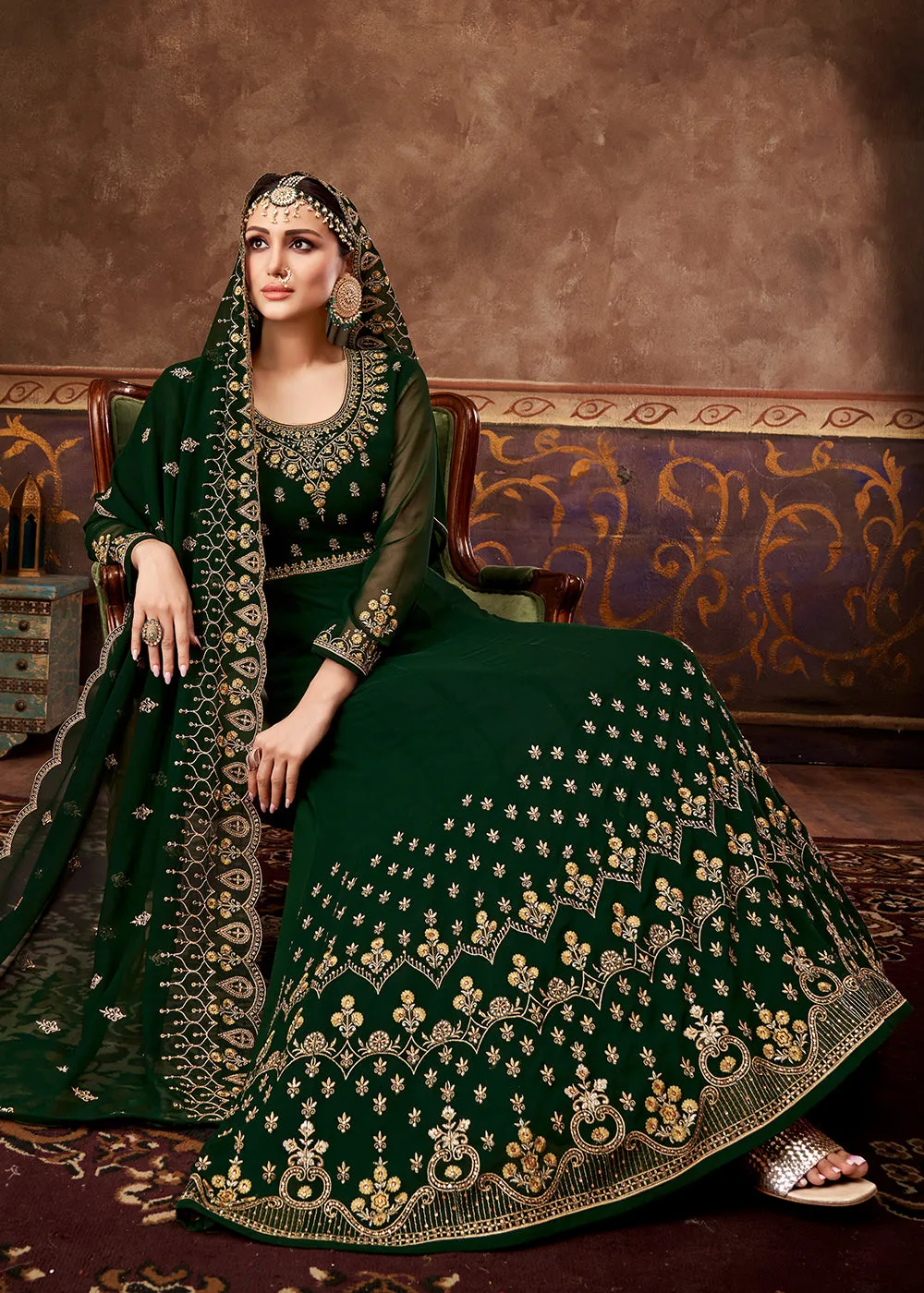 Eid Special Dark Green Georgette Designer Anarkali Suit