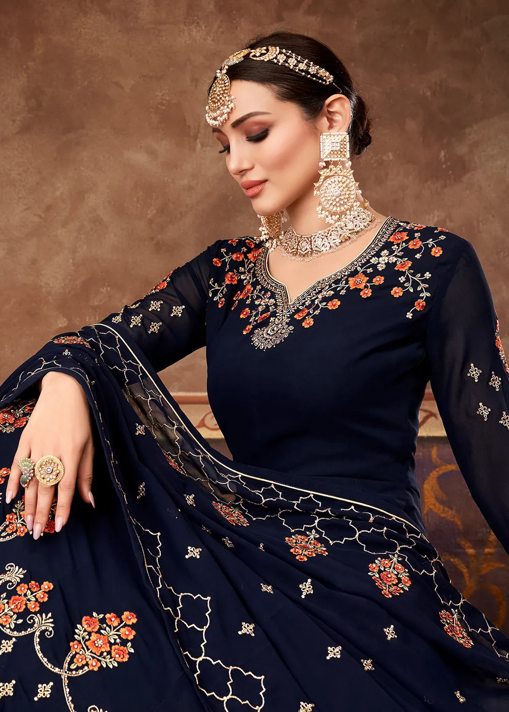 Eid Special Navy Blue Georgette Designer Anarkali Suit