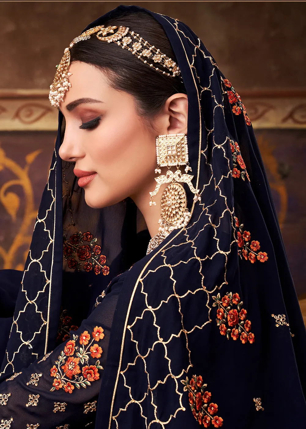 Eid Special Navy Blue Georgette Designer Anarkali Suit