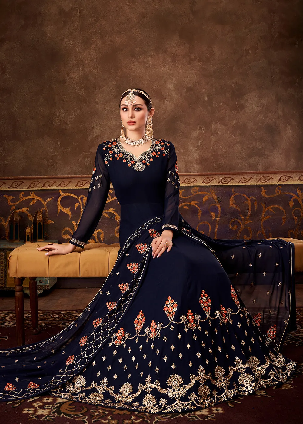 Eid Special Navy Blue Georgette Designer Anarkali Suit