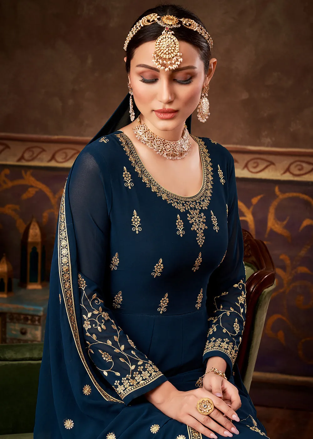 Eid Special Prussian Blue Georgette Designer Anarkali Suit