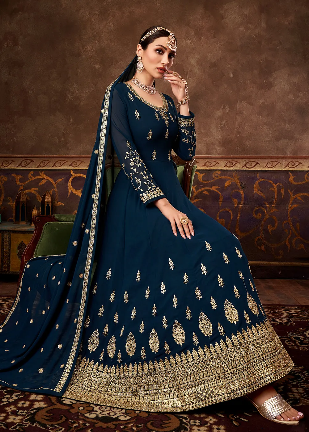 Eid Special Prussian Blue Georgette Designer Anarkali Suit