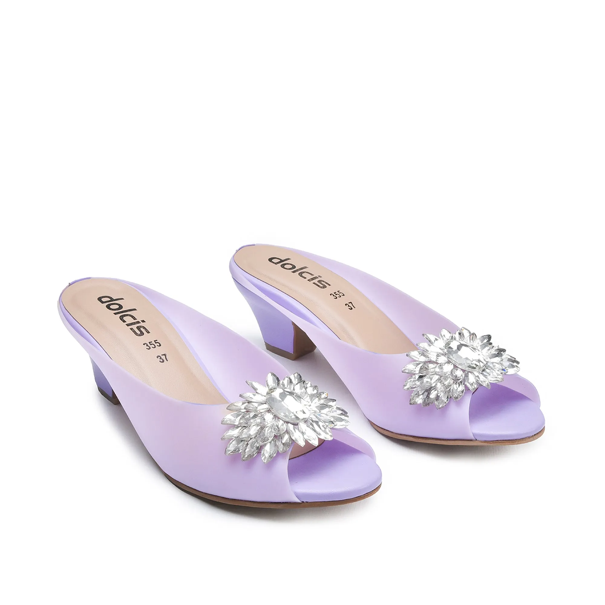 Elegant Lavender Kitten Heels with Rhinestone Detail | 596K-J