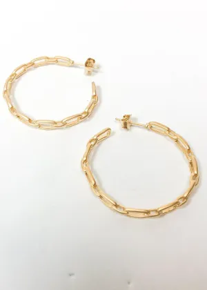 Ellen Chain Brushed Metal Hoops - Gold