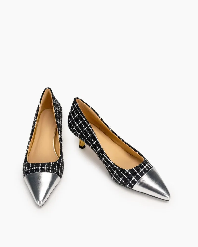 Fabric Weave Stiletto Mid Heel Pointed Toe Pumps