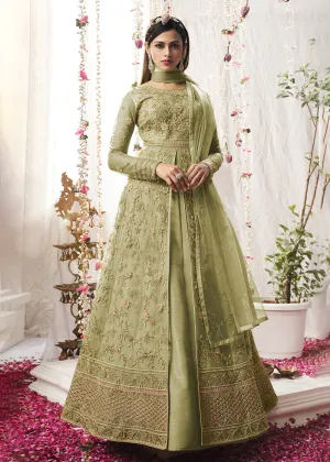 Fantastic Sea Green Wedding Festive Floor Length Anarkali Suit