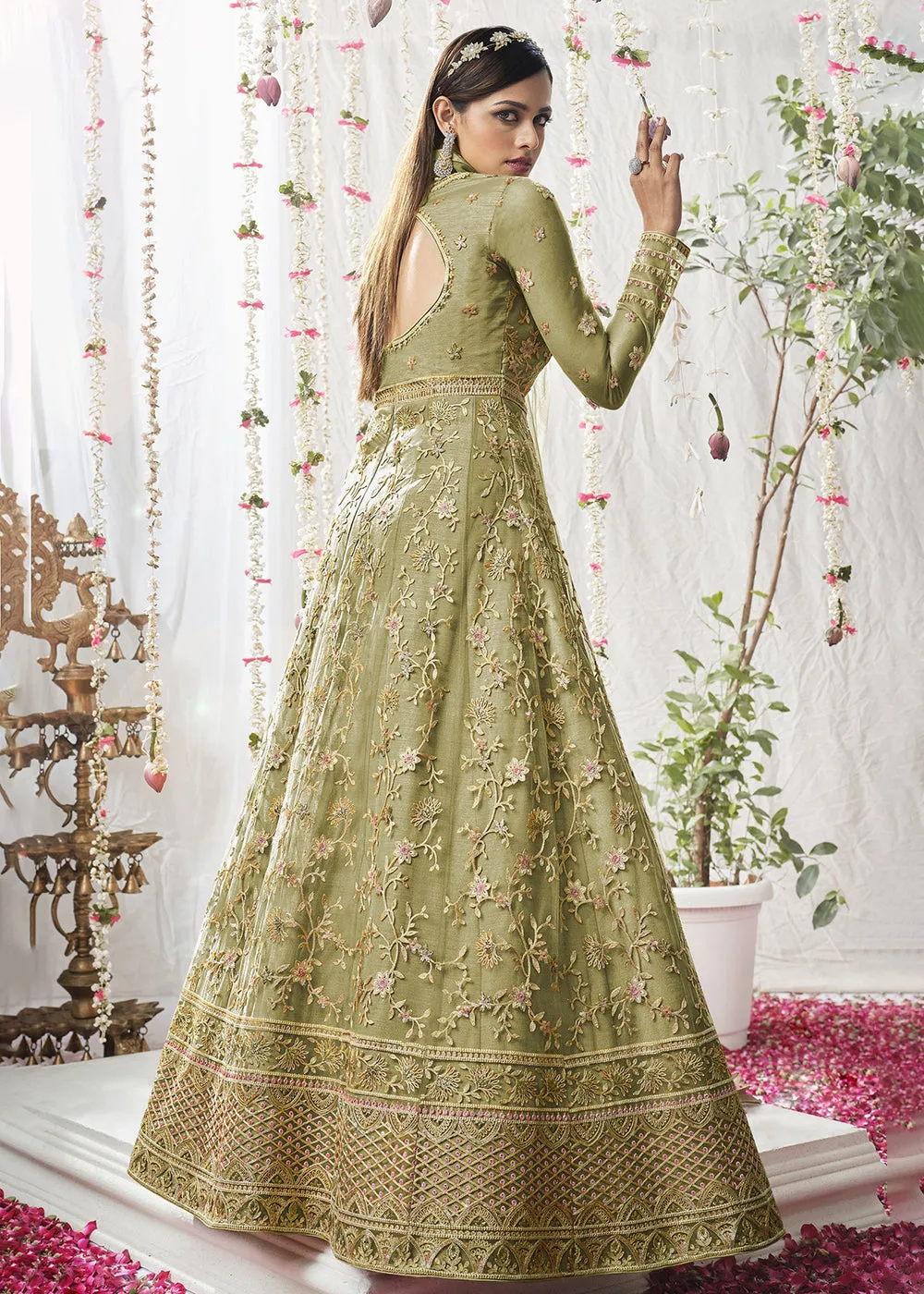 Fantastic Sea Green Wedding Festive Floor Length Anarkali Suit