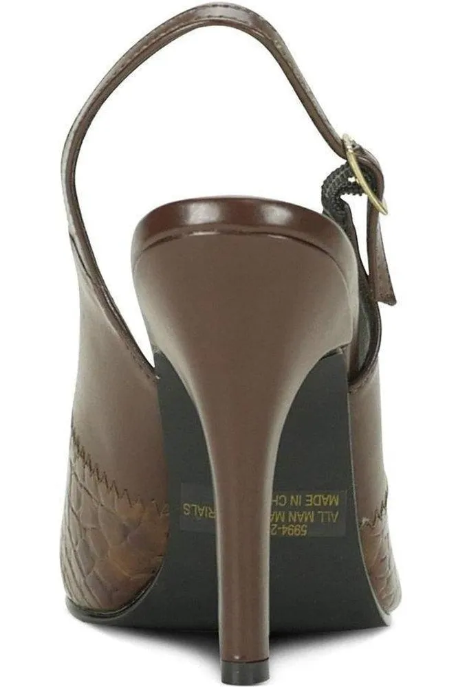 Fashions Slingback | Brown Faux Leather Snake Trim