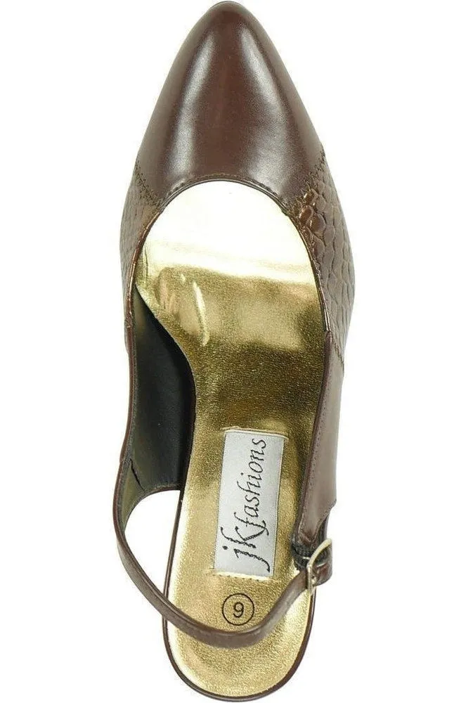 Fashions Slingback | Brown Faux Leather Snake Trim