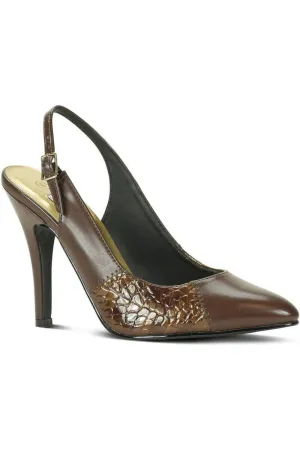 Fashions Slingback | Brown Faux Leather Snake Trim