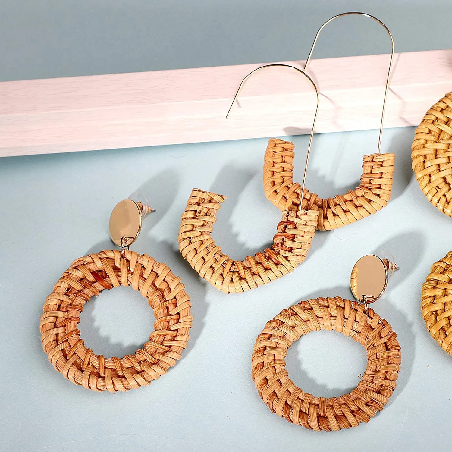 FIFATA 18 Pairs Statement Rattan Earrings for Women Girls Fun Acrylic Hoop Drop Dangle Earrings Fashion Resin Jewelry Set Hypoallergenic for Sensitive Ears