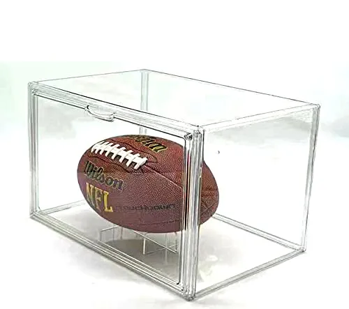 Football Display Case Full Size, Clear Acrylic Football Case Display Case with Magnetic Door and UV Protection, Professional Grade Stackable Football Display Box