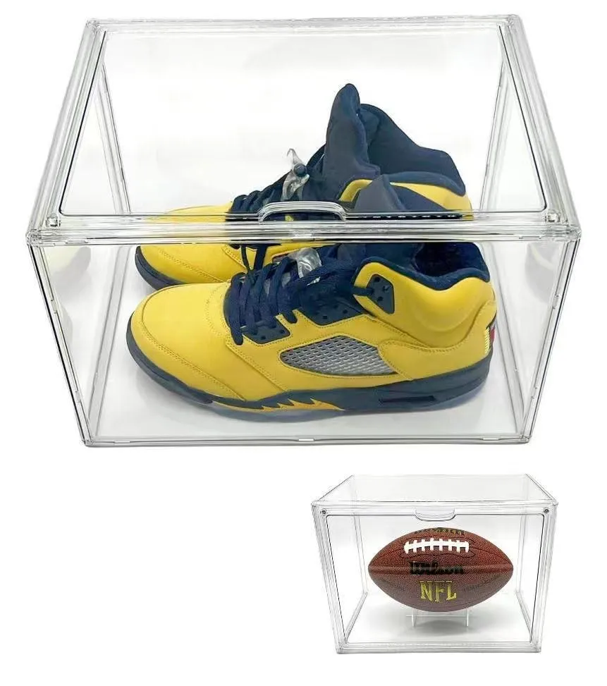 Football Display Case Full Size, Clear Acrylic Football Case Display Case with Magnetic Door and UV Protection, Professional Grade Stackable Football Display Box