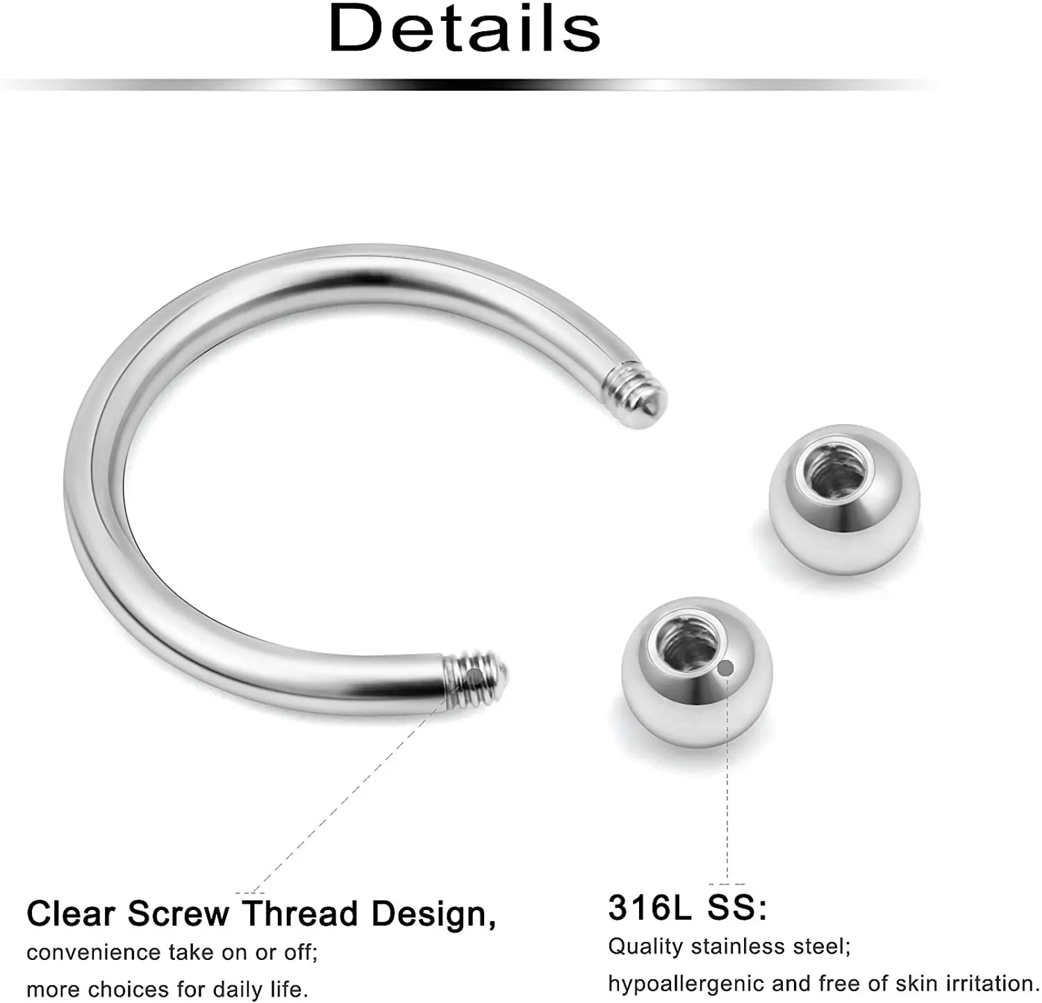 Ftovosyo 36-40Pcs 16G Surgical Steel Nose Septum Rings Piercing Jewelry Horseshoe Cartilage Helix Tragus Earring Hoop Eyebrow Lip Hoop Retainer for Women Men 8Mm 10Mm