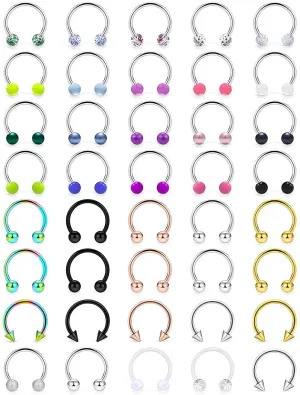 Ftovosyo 36-40Pcs 16G Surgical Steel Nose Septum Rings Piercing Jewelry Horseshoe Cartilage Helix Tragus Earring Hoop Eyebrow Lip Hoop Retainer for Women Men 8Mm 10Mm