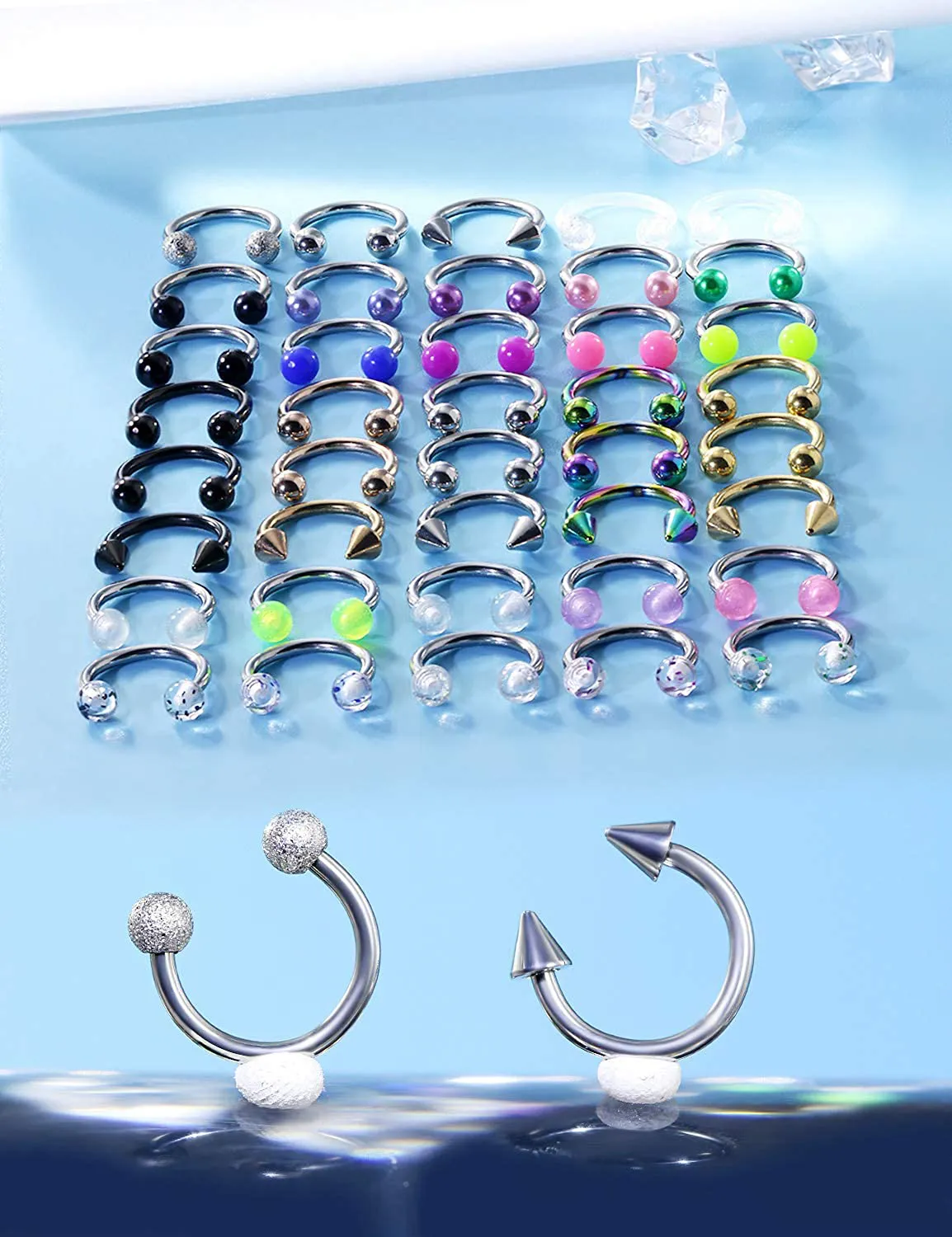 Ftovosyo 36-40Pcs 16G Surgical Steel Nose Septum Rings Piercing Jewelry Horseshoe Cartilage Helix Tragus Earring Hoop Eyebrow Lip Hoop Retainer for Women Men 8Mm 10Mm